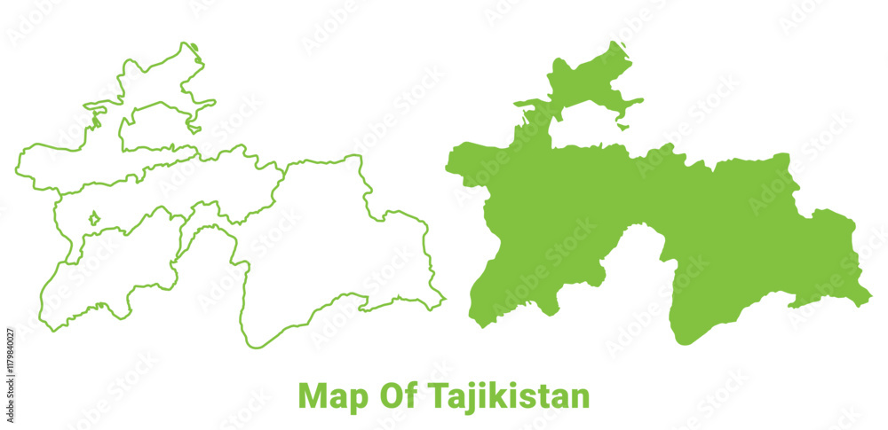 Green Tajikistan map outline and flat vector illustration Green Tajikistan map outline and flat vector illustration