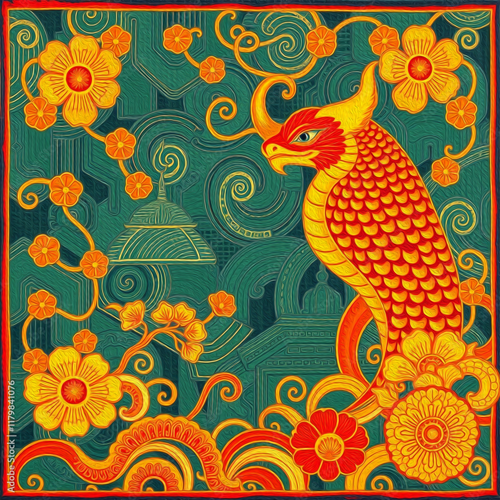 Obraz premium Oriental pattern. Oil painting. Pattern for printing on wall decorations, covers, leaflets, business cards