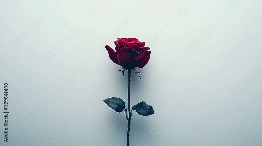 Obraz premium A stunning red rose standing upright against a neutral background.