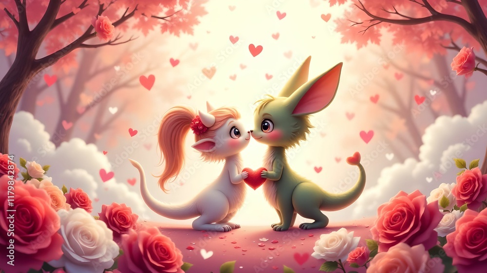Obraz premium Valentine's Day with two mythical romantic creatures