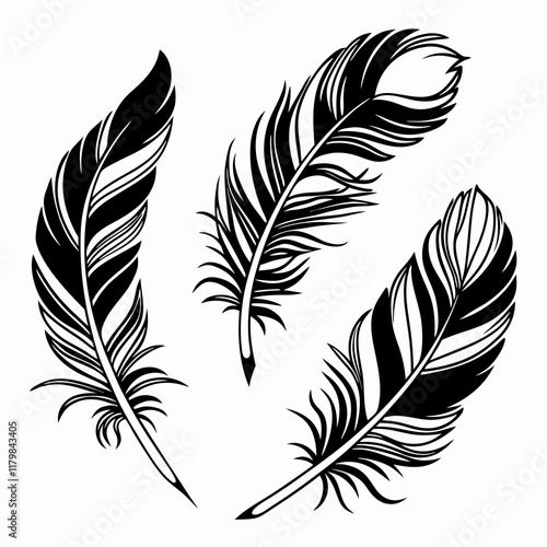 Bird feather silhouettes. bird feather icon Black Silhouette