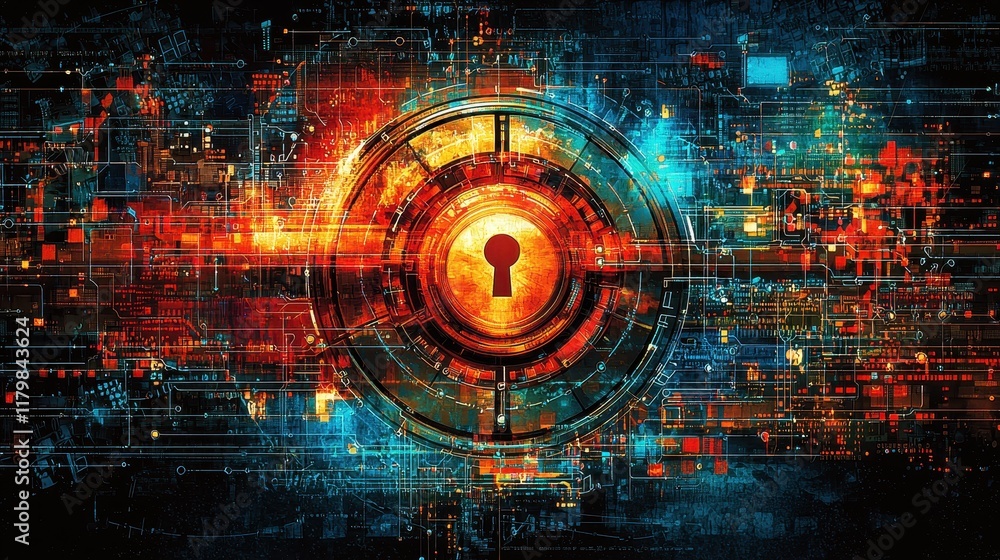Abstract Digital Keyhole Cybersecurity Network Security Concept Art Abstract Digital Keyhole Cybersecurity Network Security Concept Art