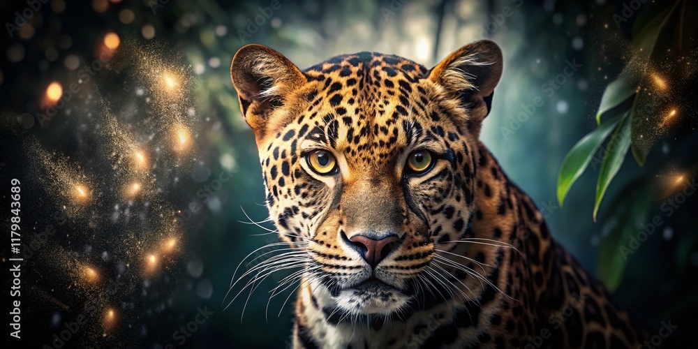 Obraz premium Majestic Leopard Double Exposure: Close-Up Wildlife Photography