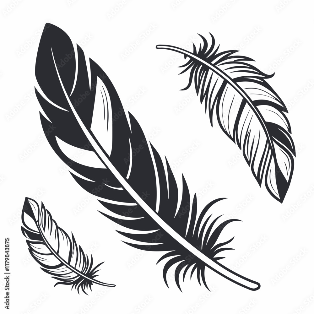 Bird feather silhouettes. bird feather icon Black Silhouette