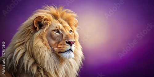 Majestic Light Lion on Purple Background - Wildlife Stock Photo