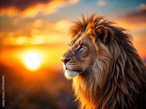 Majestic Lion Head Silhouette: Thin Line Art, Tilt-Shift Miniature Effect Stock Photo photo