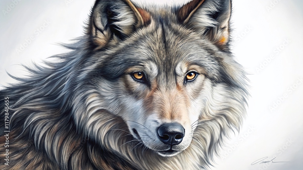 Fototapeta premium Majestic Lone Wolf Drawing - Left Side Composition with Copy Space for Text