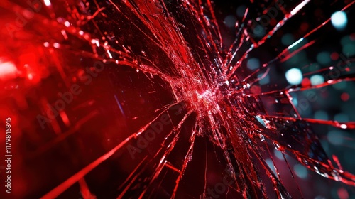 Shattered glass, red, dark, broken, abstract, shards, cracked, fractured, intense, destruction, explosion, close up, detail, graphic, technology,  background, pattern, design,  impact,  damage,  dange photo