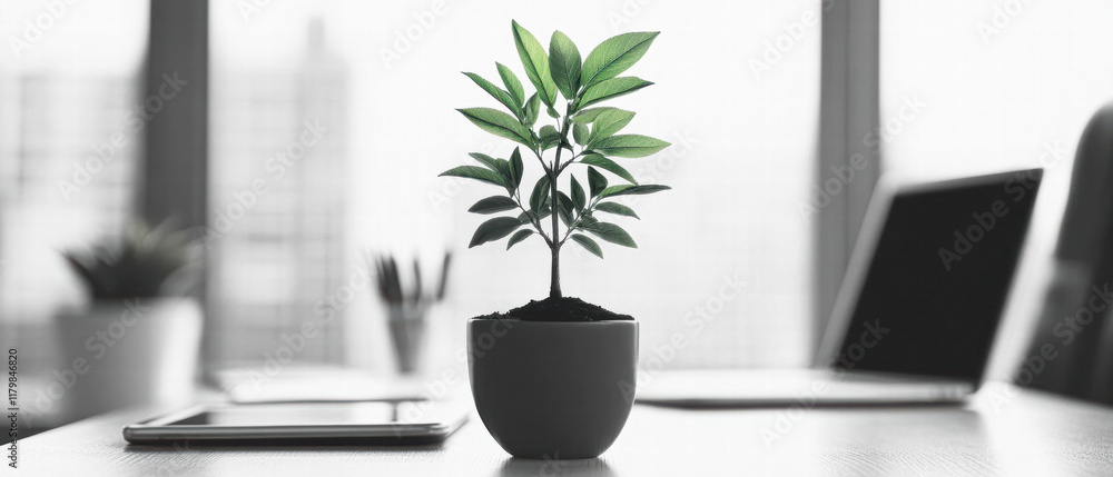 Fototapeta premium Indoor plant growth nurturing greenery in a modern office space minimalist design