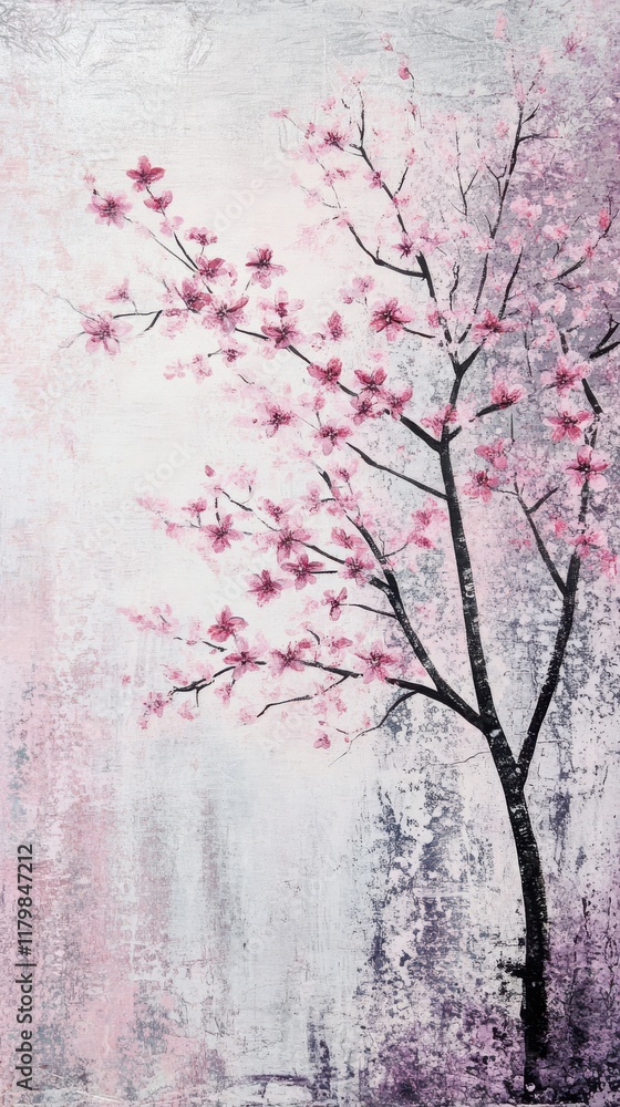 Fototapeta premium Pink blossom trees Light pink cherry blossoms gently floating in the breeze. Light pink cherry blossoms drift through the air, symbolizing the arrival of spring and renewal. HD phone wallpaper.