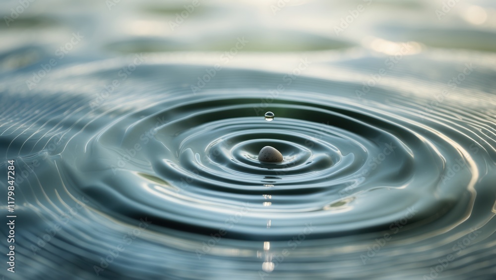 Tranquil Water Droplets Creating Serene Ripples on a Blue Surface Tranquil Water Droplets Creating Serene Ripples on a Blue Surface
