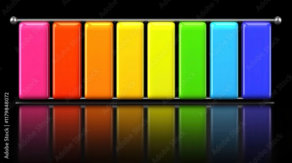 Fototapeta premium Colorful Shiny Rectangular Blocks Rainbow Spectrum Abstract Design Modern Geometric Background