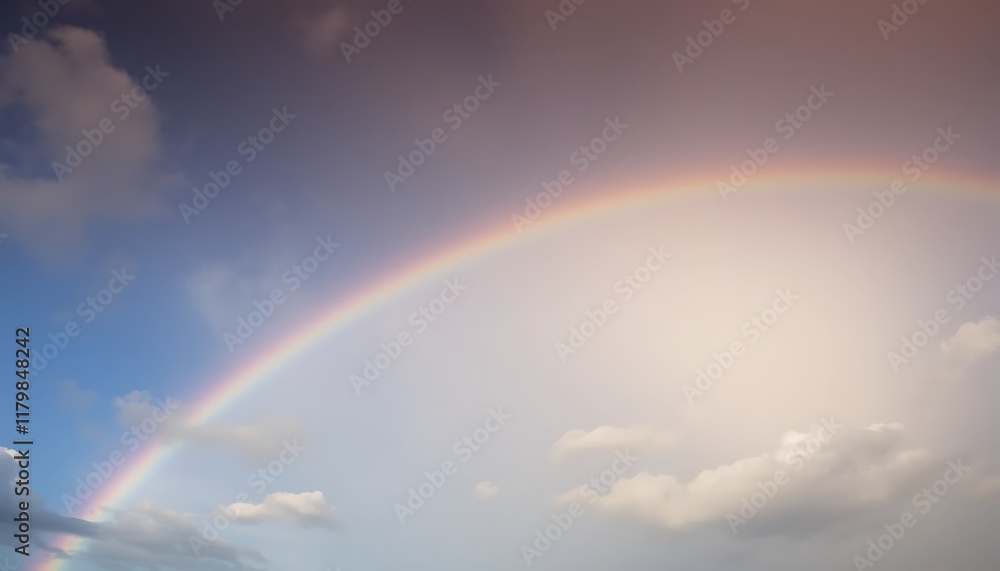 Pastel Rainbow Arcing Across Cloudy Sky Scenic View Pastel Rainbow Arcing Across Cloudy Sky Scenic View