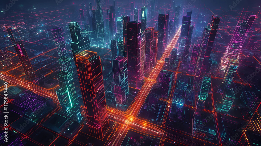 Fototapeta premium Night Metropolis of the Future