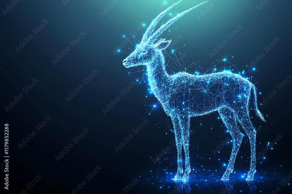 Glowing wireframe a graceful impala standing in the savannah on a transparent background, highlighted by a combination of blue and black data points
Glowing wireframe a graceful impala standing in the savannah on a transparent background, highlighted by a combination of blue and black data points