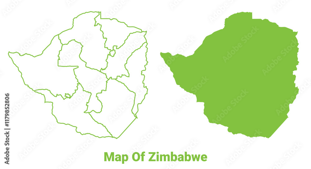 Fototapeta premium Green Zimbabwe map outline and flat vector illustration