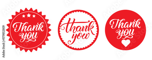 Set of red 'Thank You' badges, sticker. Vector illustration on a white background.