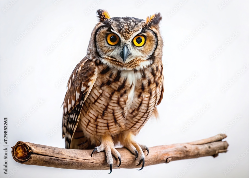 Naklejka premium Majestic Owl on Pure White Background - Wildlife Photography