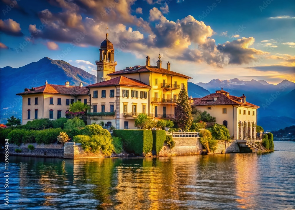 Fototapeta premium Majestic Palazzo Borromeo Island Lake Maggiore Italy Portrait Photography