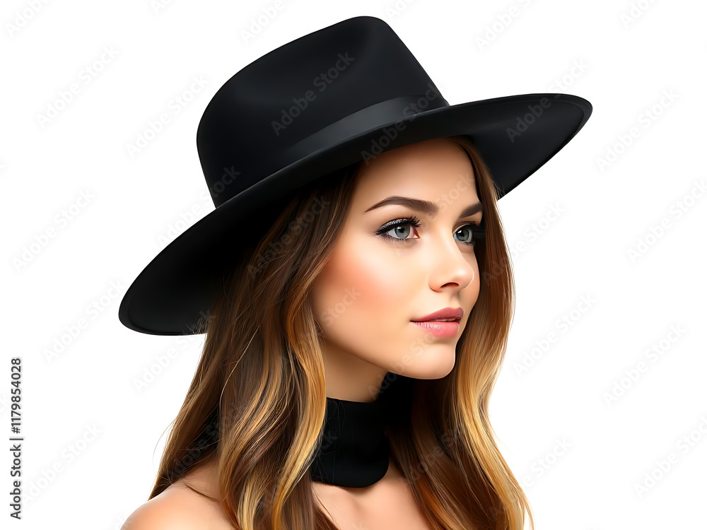 portrait of a woman in a hat isolated on white background portrait of a woman in a hat isolated on white background