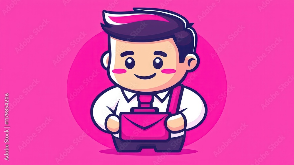 Cute Cartoon Mailman Character Illustration Pink Bag Delivery Service Cute Cartoon Mailman Character Illustration Pink Bag Delivery Service