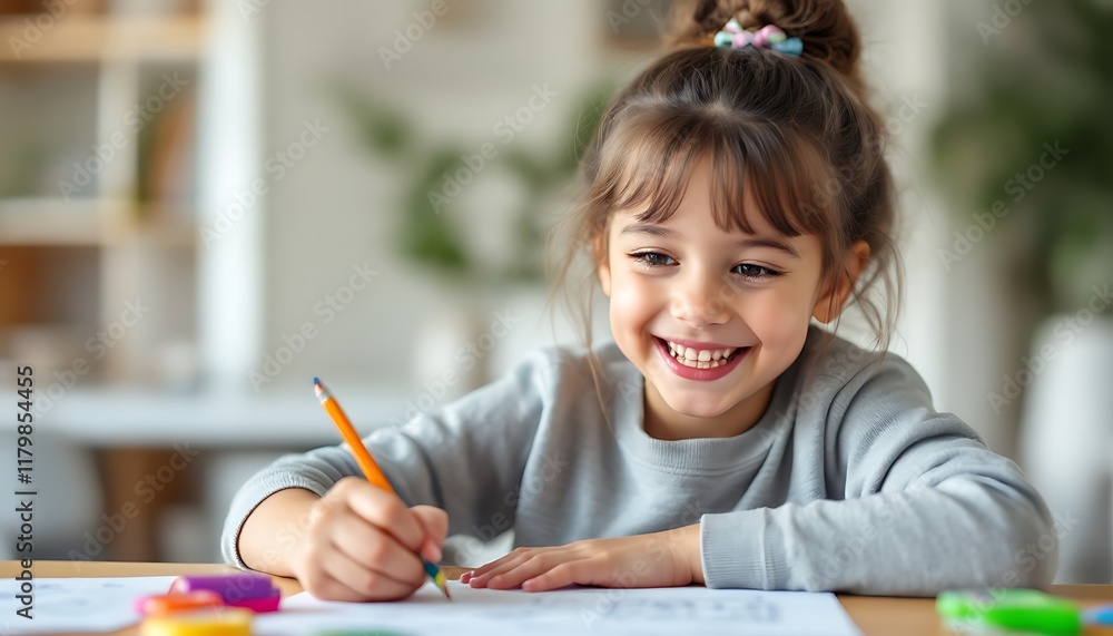 Joyful Child Drawing: A Bright and Cheerful Artistic Moment Joyful Child Drawing: A Bright and Cheerful Artistic Moment