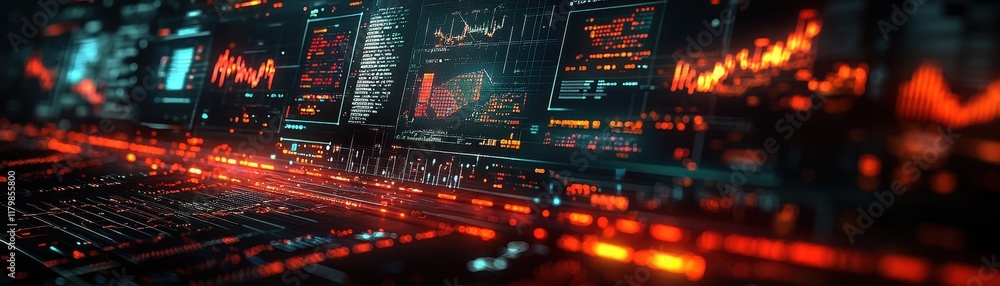 Futuristic Data Visualization Interface with Graphs, Charts, and Neon Elements for Technology and Analysis Futuristic Data Visualization Interface with Graphs, Charts, and Neon Elements for Technology and Analysis