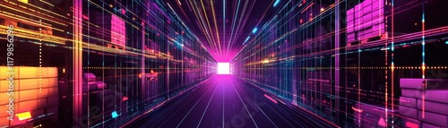 Wallpaper Mural Futuristic Neon Corridor with Light Rays and Vibrant Colors in a Data Center Environment Torontodigital.ca