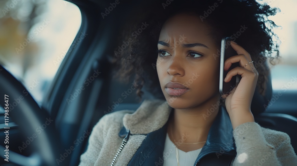 Woman In Car Having Serious Phone Conversation Woman In Car Having Serious Phone Conversation