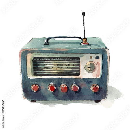 A watercolor illustration of a digital tuner, isolated on a white background. Digital tuner vector.
