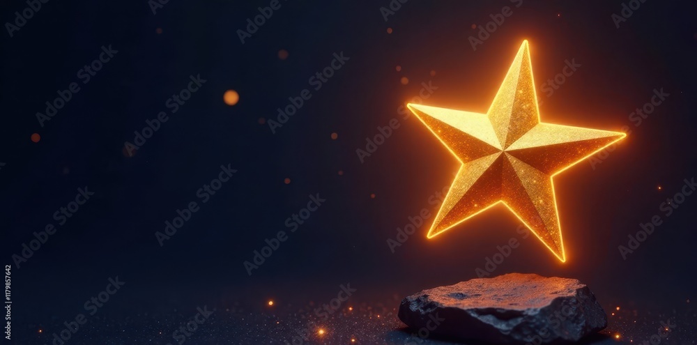 Shining gold star suspended in space on a dark background, radiant, glow, light Shining gold star suspended in space on a dark background, radiant, glow, light