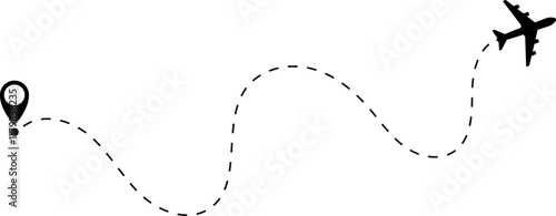 Airplane line path vector icon of air plane flight route with start point and dash dotted line trace. Love travel route. Airplane routes. Travel vector icon.