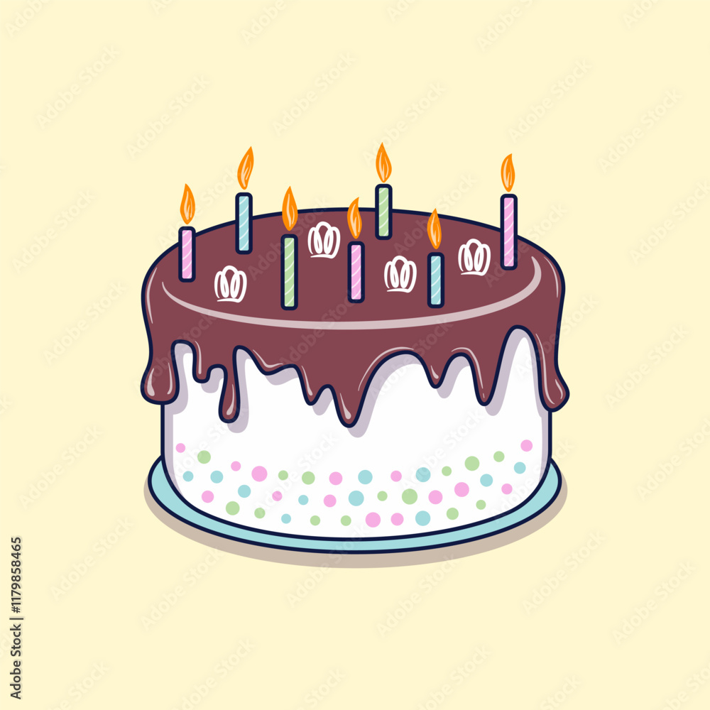 Birthday cake with chocolate glaze and candles Birthday cake with chocolate glaze and candles