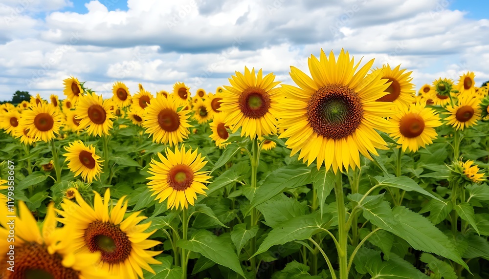 Vibrant Sunflower Field Sunny Sky Bright Yellow Blooms Vibrant Sunflower Field Sunny Sky Bright Yellow Blooms