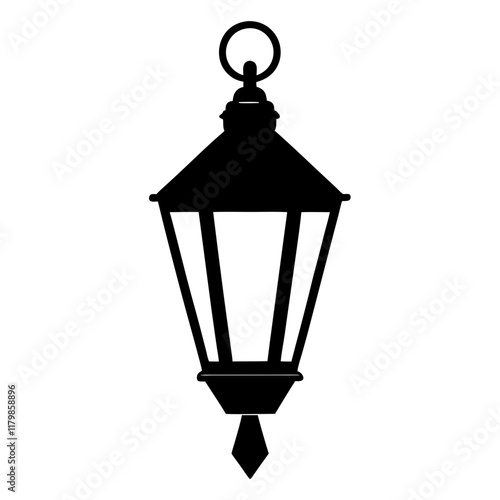  Black street lantern on solid white background

