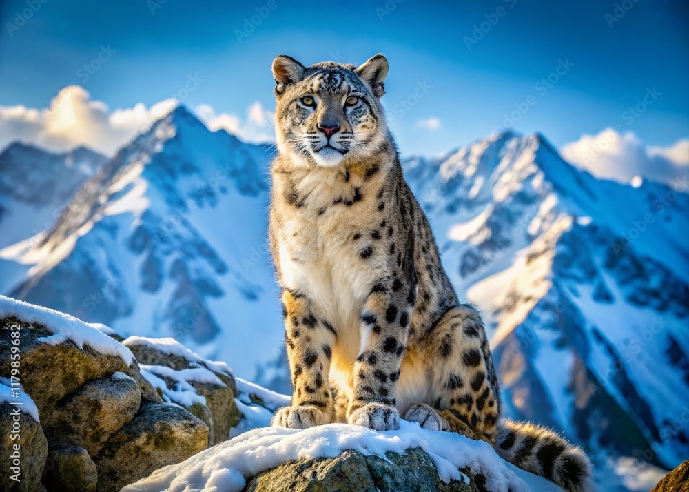 Obraz premium Majestic Snow Leopard in Winter Wonderland: Stunning Wildlife Photography