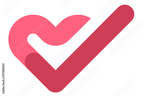 Red heart with a check mark ,approve,correct choice  and Say yes, minimal design in cute vector style for Valentine's Day, romance, affection and love concepts, isolated icon on white background