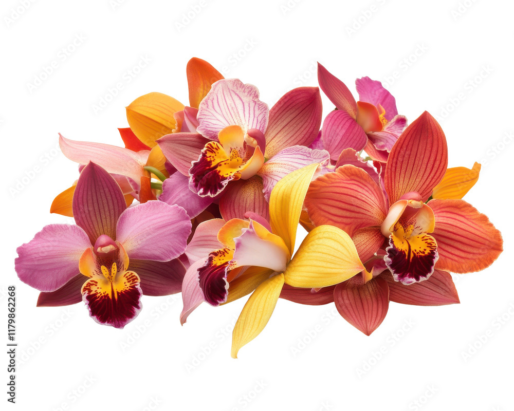 Obraz premium Colorful orchid flowers, isolated on a white background.