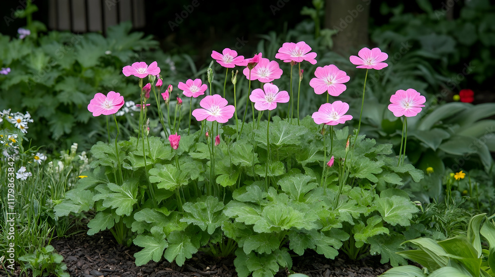 Vibrant Pink Flowers in Lush Green Garden Displaying Natural Beauty and Serenity Vibrant Pink Flowers in Lush Green Garden Displaying Natural Beauty and Serenity