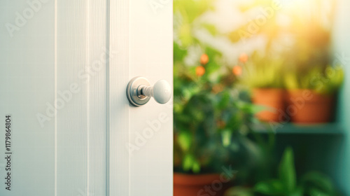 Opening a door to nature inviting freshness into a lush green space