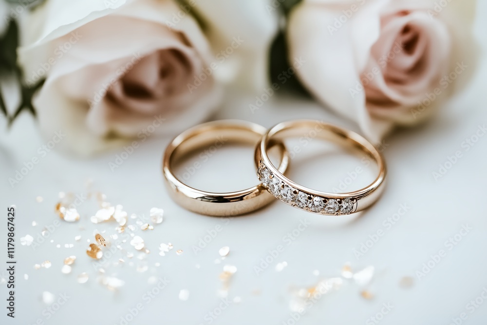 Two gold wedding rings with diamonds on them Two gold wedding rings with diamonds on them