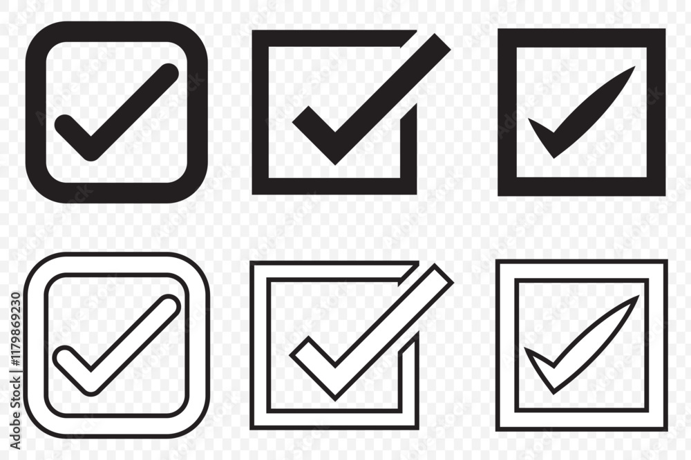 black check mark icon set isolated on white background. circle tick approved symbol. vector Illustration. eps 10. black check mark icon set isolated on white background. circle tick approved symbol. vector Illustration. eps 10.