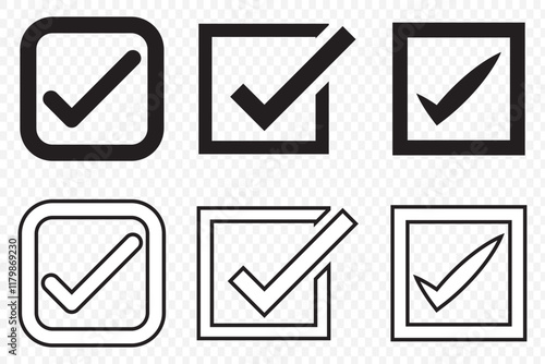 black check mark icon set isolated on white background. circle tick approved symbol. vector Illustration. eps 10.