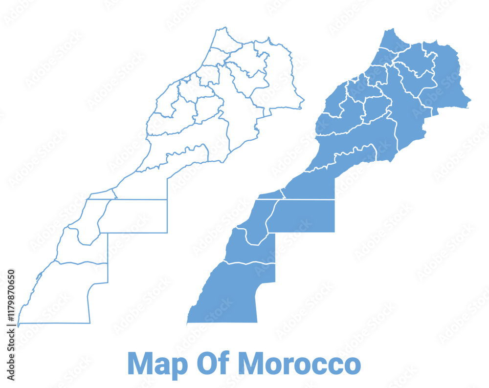 Fototapeta premium Morocco Blue map flat regions border outline vector illustration