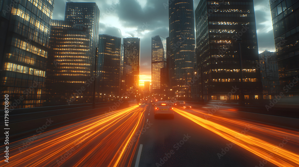Naklejka premium Abstract image of night traffic light trails in the city 