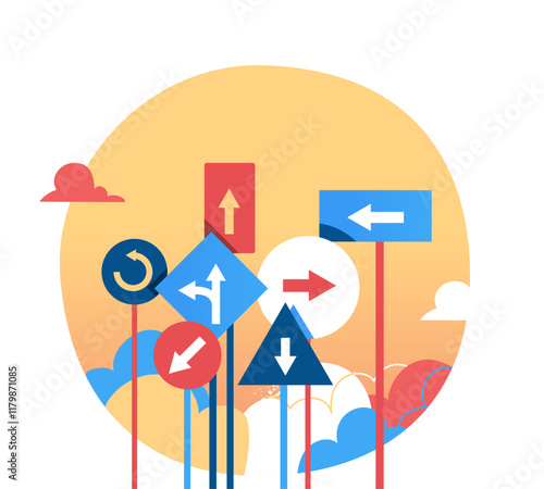 Arrows, road signs pointing in different directions
