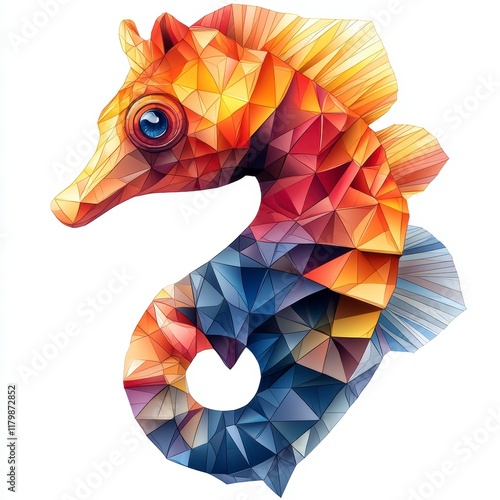 Colorful geometric seahorse illustration. photo