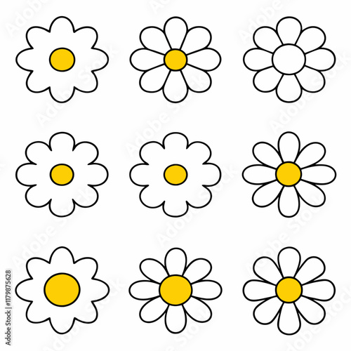 Minimalist Daisy Flower Vector Bundle.