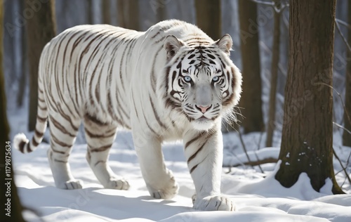 Photography Captivating White Tiger Prowling Through Snow in Stunning Wildlife Photography