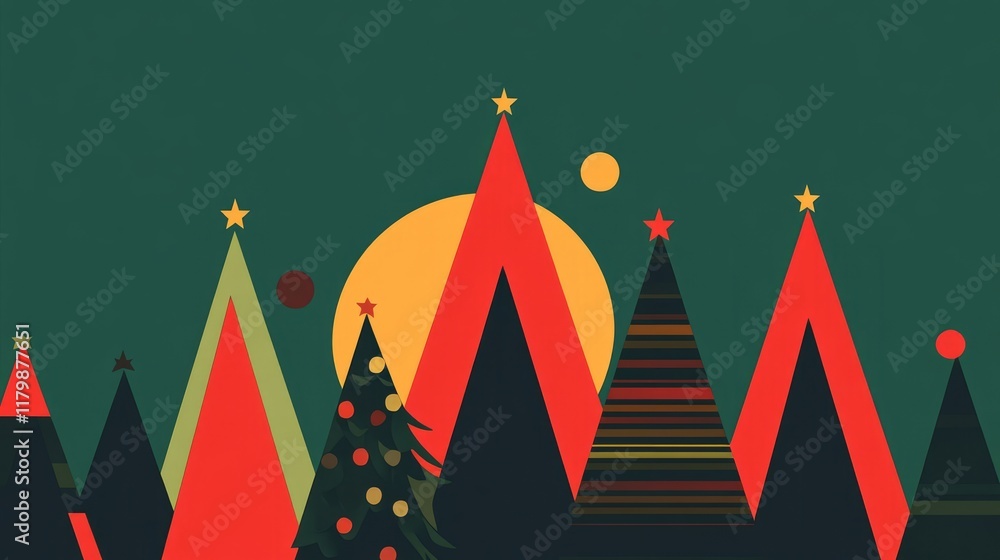 Simple shapes (triangles, circles) forming Christmas trees Simple shapes (triangles, circles) forming Christmas trees